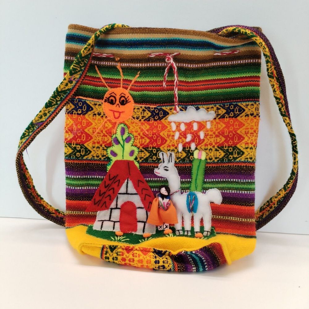 Peruvian Mini Small Backpack Embroidery Llama Girl Sun Woven Knapsack‎ Purse Red
